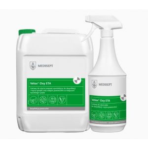 Velox Oxy ETA 5L Gotowy do użycia preparat sporobójczy do dezynfekcji i mycia małych powierzchni nieinwazyjnych wyrobów medycznych w miejscach wysokiego ryzyka.